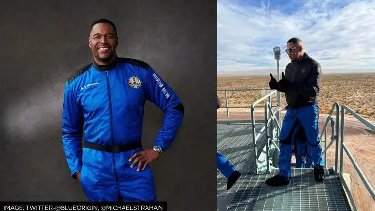 TV host Michael Strahan enjoys space ride on Blue Origin's New Shepard with football Jeff Bezos