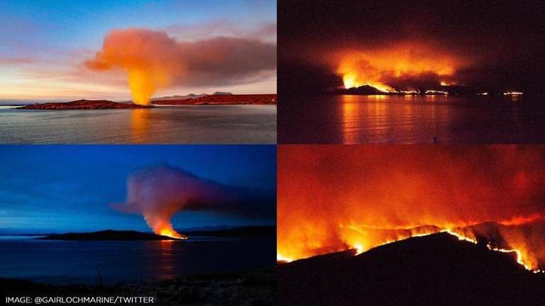 Scotland: gruinard island, formerly used for bio-weapon trials impacted by raging wildfire