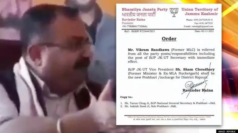 BJP sacks & disowns ex-J&K MLC Vikram Randhawa over derogatory remarks against Muslims J&K