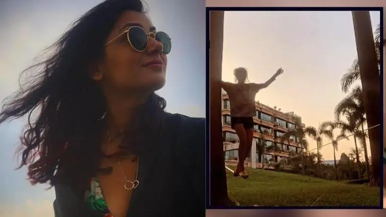 Kumkum Bhagya’s Sriti Jha walks on a rope over water in Goa, fans call it 'insane' Source: Sriti Jha Instagram