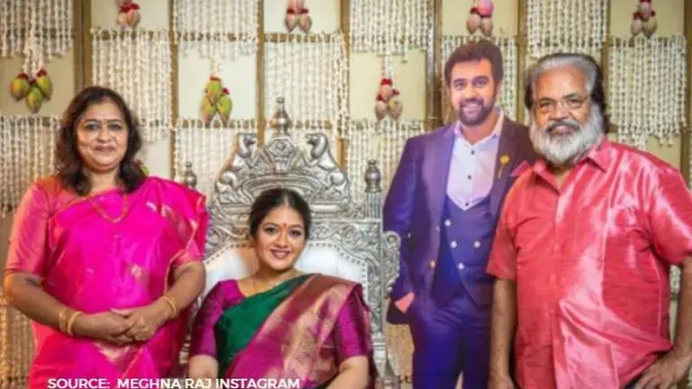 Meghana Raj's baby shower pics with 'Chiranjeevi's cutout poster' leave fans teary-eyed meghana raj's baby shower