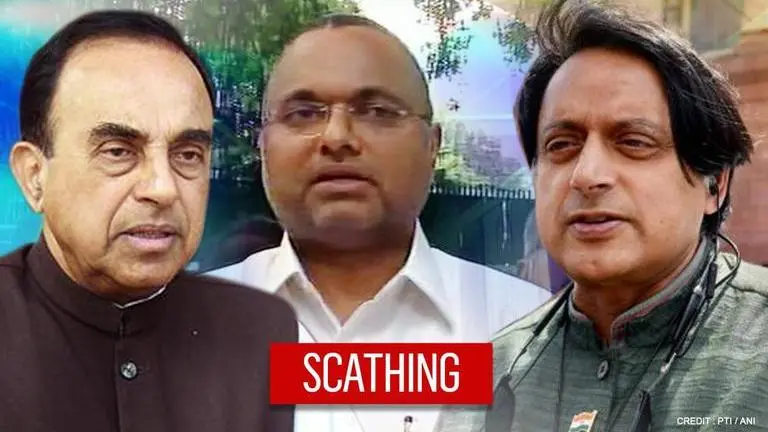 'One chargesheeted MP to another...': Swamy unsparing as Karti asks Tharoor about TRPs Swamy