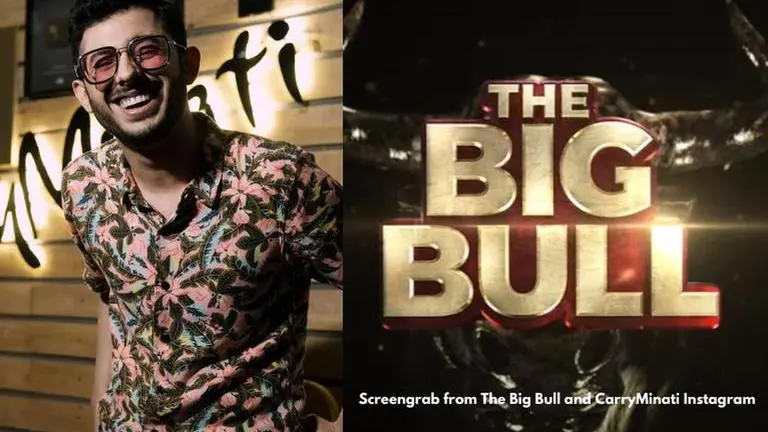 In frame: CarryMinati, The Big Bull logo, Screengrab from The Big Bull, CarryMinati Instagram