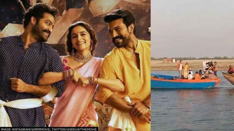 Alia Bhatt greeted with 'RRR' chats during shooting of 'Brahmastra' with Ranbir Kapoor Alia Bhatt, ranbir kapoor, brahmastra, varanasi, rrr poster