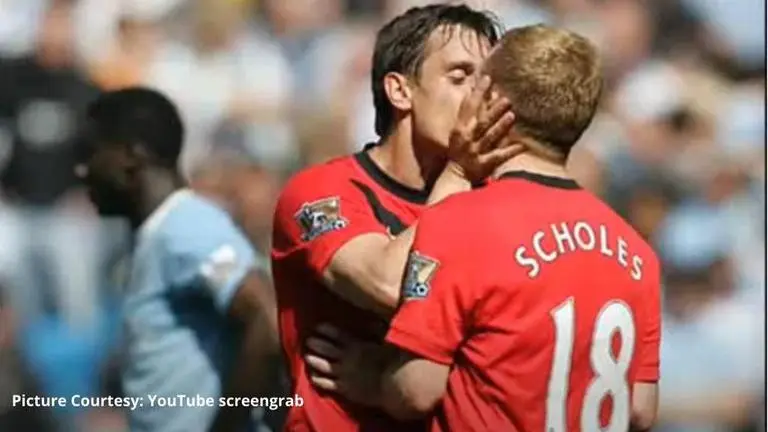 When Gary Neville 'kissed' Paul Scholes on April 17, 2010 after win against Man City Gary Neville