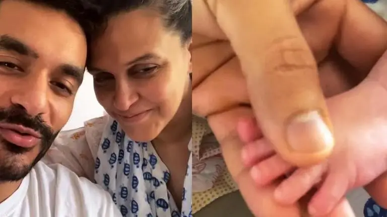 Angad Bedi and Neha Dhupia drop first glimpse of their newborn boy; Watch video Angad Bedi