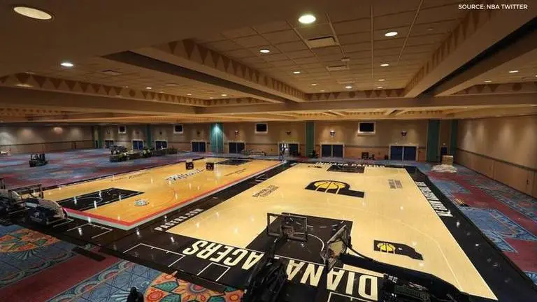NBA shares photos of practice floors installations ahead of league return in Orlando nba orlando courts