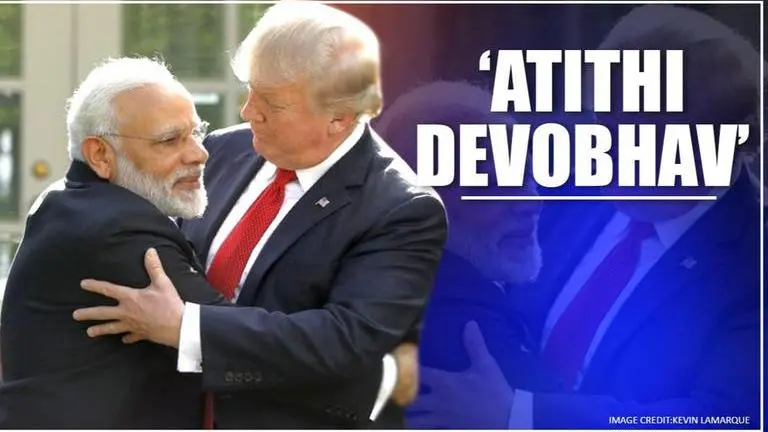 PM Modi rolls out Indian hospitality as US President Donald Trump lands at Ahmedabad PM Modi