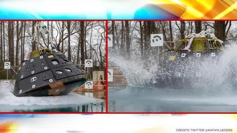 NASA begins water drop test on Orion spacecraft prior to Artemis Moon mission; watch (Image Credits: Kathy Leuders Twitter)