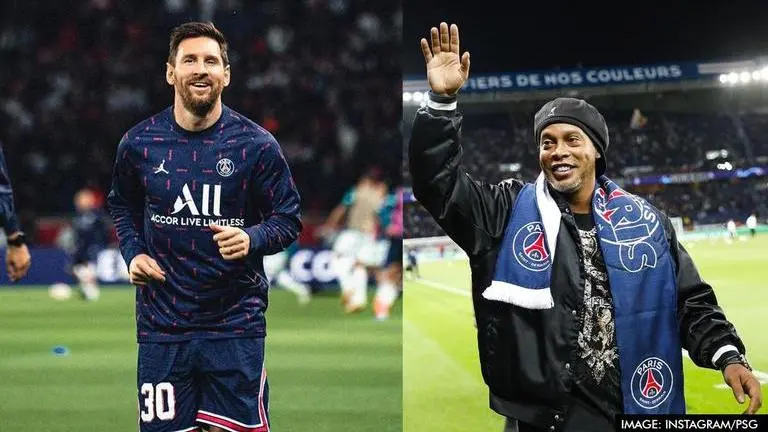 Lionel Messi shares warm hug with Ronaldinho ahead of PSG vs Leipzig Champions League game Lionel Messi hugs Ronaldinho