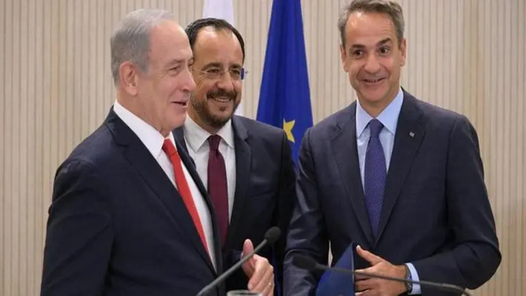 Israel, Greece and Cyprus discuss inclusion of India in partnership India Israeli Premier Benjamin Netanyahu, Cyprus President Nikos Christodoulides, and Greek PM Kyriakos Mitsotakis (from L to R).