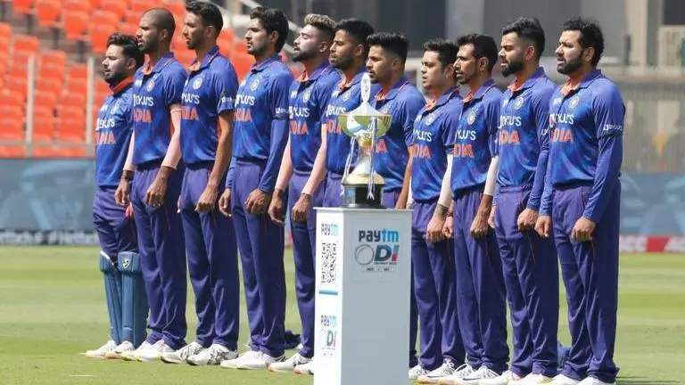 Team India sport black armbands as tribute to legend Lata Mangeshkar in ODI vs West Indies Lata Mangeshkar, Ind vs WI, BCCI, Lata Mangeshkar death, Rajeev Shukla, Rajeev Shukla Republic TV interview, India vs West Indies, black armbands