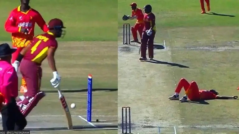 Zimbabwe's bowler Ngarava reacts dramatically as Shai Hope survives easy run-out - WATCH Richard Ngarava, ZImbabwe