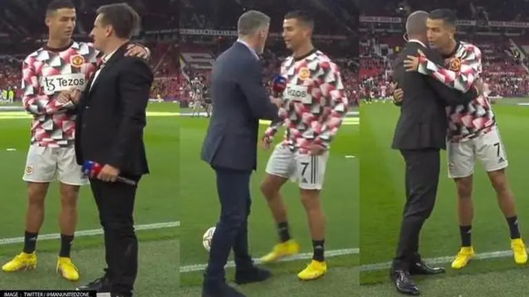 Cristiano Ronaldo greets Gary Neville & Roy Keane, completely snubs Carragher; WATCH Cristiano Ronaldo snubs carragher