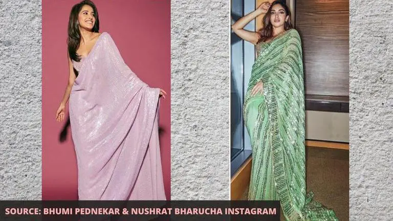 Bhumi Pednekar or Nushrat Bharucha | Who pulled Sequin saree look better? Bhumi Pednekar