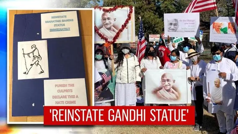 US-Indians protest Mahatma Gandhi statue desecration in California; want vandals punished Mahatma Gandhi