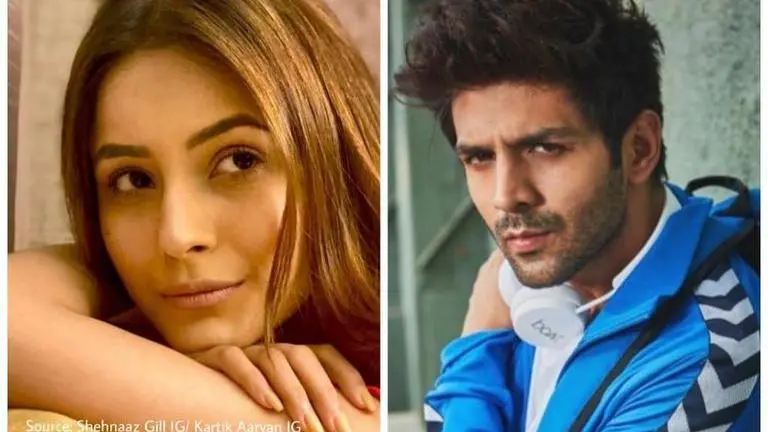 Shehnaaz Gill reacts to Kartik Aaryan's COVID-19 news, wishes 'speedy recovery' Image Source: Shehnaaz Gill's Instagram/ Kartik Aaryan's Instagram