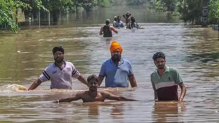 Punjab floods: Several villages along Sutlej cut off in Rupnagar.