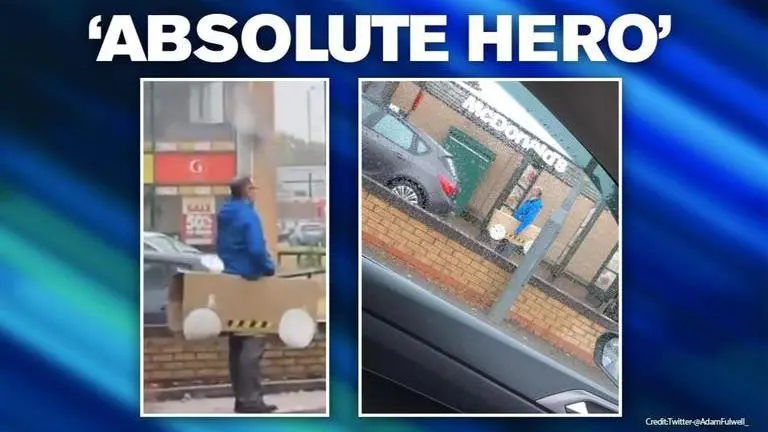 UK man joins drive-thru queue in cardboard car, netizens curious if he got served UK