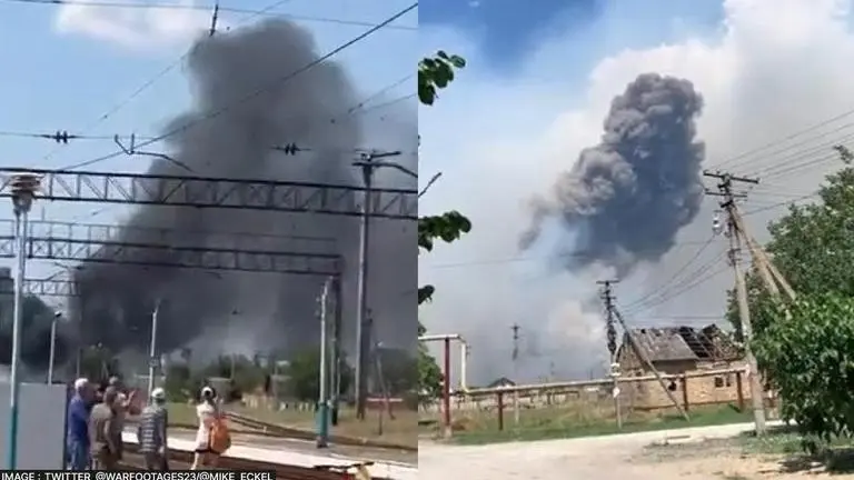 Plumes of smoke rise after massive explosion jolts Crimea as 'Ukraine strikes ammo dump' Crimea