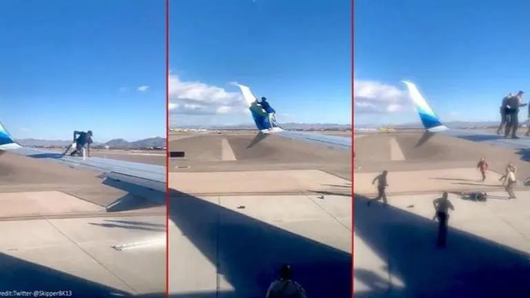 Man climbs onto wing of airplane before takeoff, invites mixed reaction from netizens 'Mentally ill' man climbs on wing of airplane at Las Vegas airport, arrested