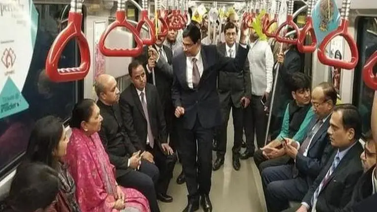 Uttar Pradesh Governor Anandiben Patel travels in Lucknow metro to Raj Bhavan Anandiben