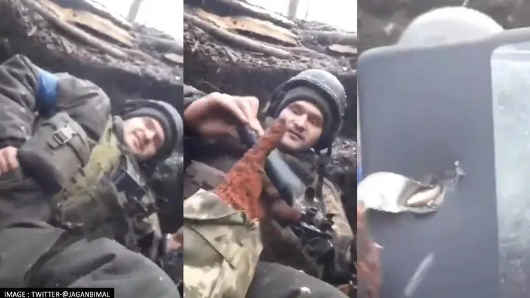Ukrainian soldier's smartphone stops 7.62 mm bullet from taking his life | Watch ukrainian soldier