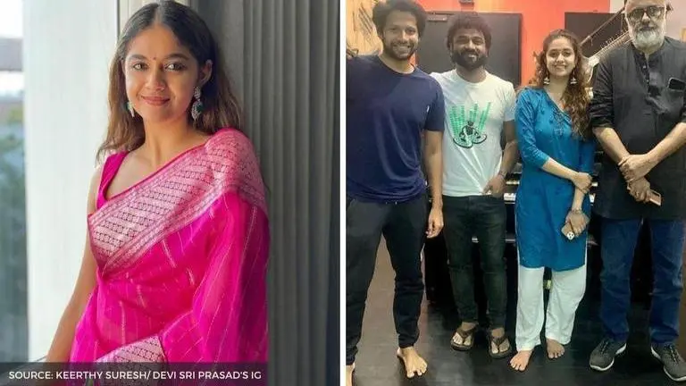 Keerthy Suresh has a jam session with the team of her upcoming film 'Rang De' Keerthy Suresh