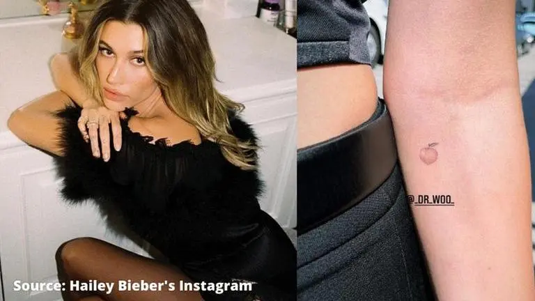 Hailey Bieber promotes hubby Justin's latest single by getting matching 'peach' tattoo Hailey Bieber's Instagram