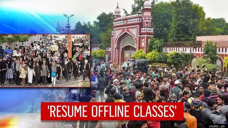 AMU students protest against university for not resuming offline classes AMU students