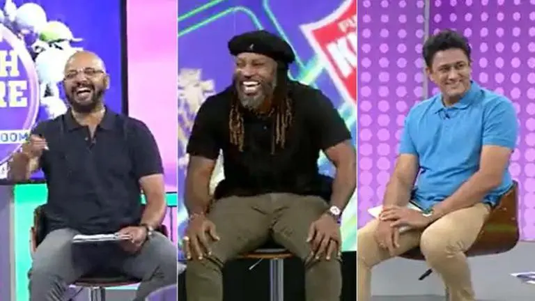 Chris Gayle and Anil Kumble can't stop laughing after Kartik's savage dig at PBKS; WATCH Chris Gayle, Murali Karthik, Anil Kumble, IPL 2023, IPL 2023 auction, IPL auction