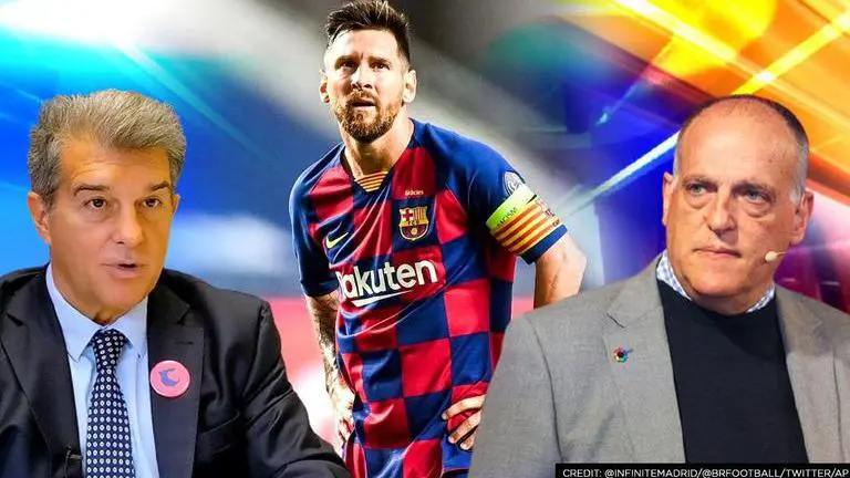 Explained: Why is Lionel Messi leaving Barcelona? Does La Liga's CVC deal have a role? Barcelona president Joan Laporta, Lionel Messi and LaLiga president