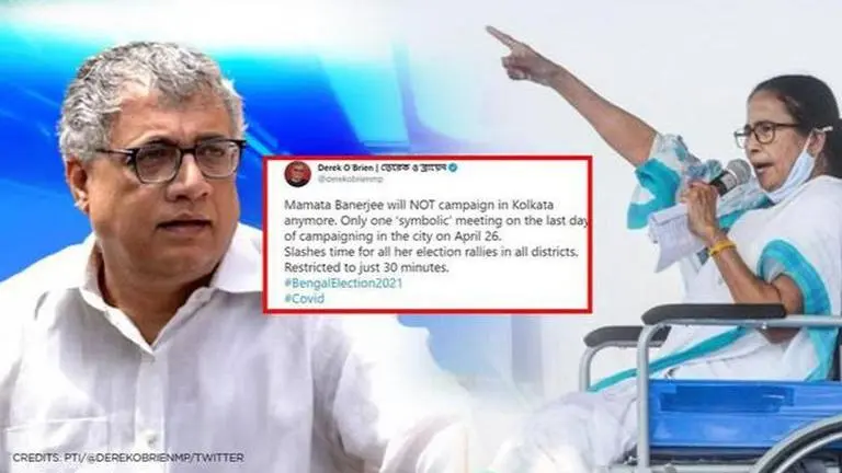 Amid COVID-19 surge, CM Mamata to not campaign in Kolkata anymore, says Derek O'Brien PTI, Twitter- @Derekobrienmp