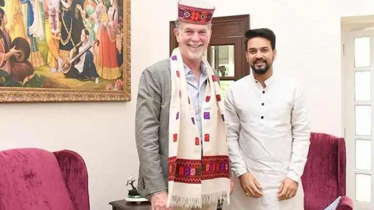 Anurag Thakur meets Netflix CEO Reed Hastings; gifts him Bhagavad Gita Anurag Thakur