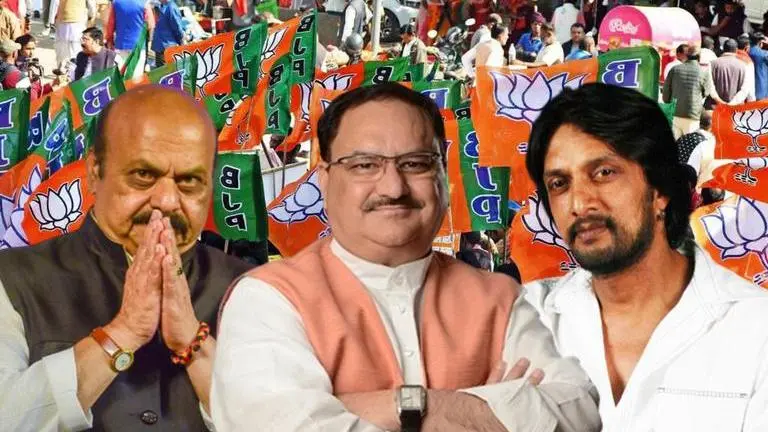 Karnataka CM Bommai holds roadshow with Nadda, actor Sudeep in Shiggaon Bommai, Kichcha Sudeep, Nadda