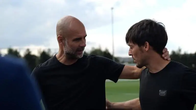'Winning at Old Trafford again': Pep takes dig at Man United during reunion with Silva Pep Guardiola and David Silva