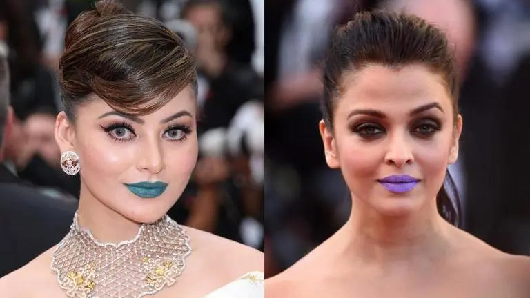 Urvashi Rautela's 'Aishwarya Rai Bachchan' moment at Cannes 2023? Ink-blue vs purple lips Urvashi Rautela