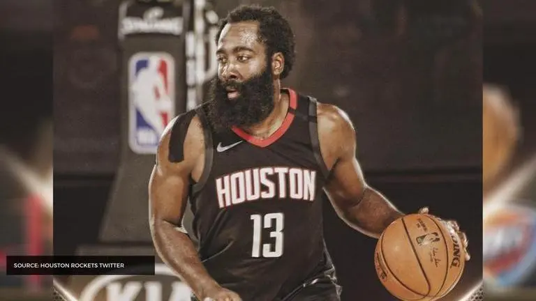 James Harden knocks out hand sanitiser dispenser after frustrating Game 4 loss to Thunder James Harden