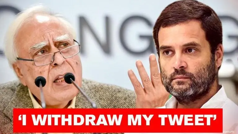 Cong attempts damage control; Sibal withdraws tweet on Rahul Gandhi's 'colluding' remark Congress