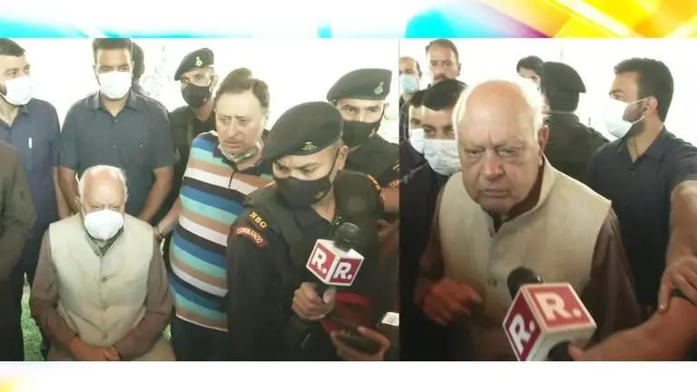 Farooq Abdullah meets family of Kashmiri Pandit killed by terrorists in Srinagar Farooq Abdullah
