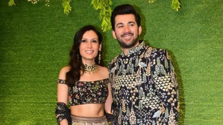 Karan Deol, Drisha Acharya twin in matching outfits for their sangeet ceremony Karan Deol