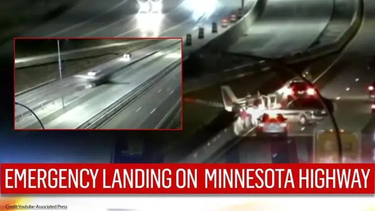 Video: Pilot makes emergency landing of plane in between cars at busy US highway Pilot