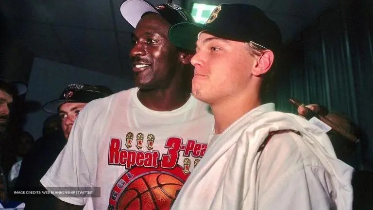 Leonardo DiCaprio appears in The Last Dance celebrating with Michael Jordan, Bulls in 1998 Leonardo DiCaprio