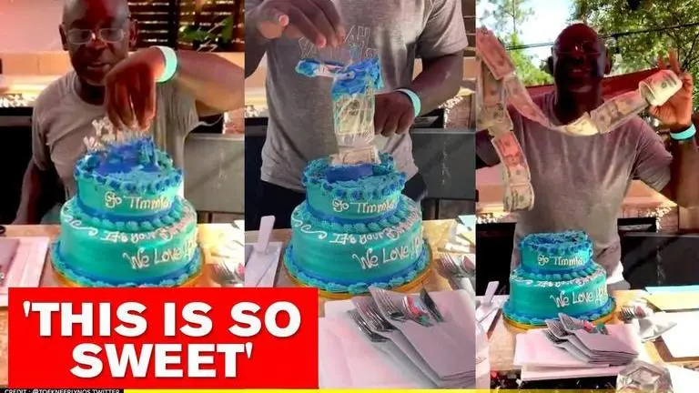 Man's reaction after finding cash in his birthday cake is priceless; Watch Man