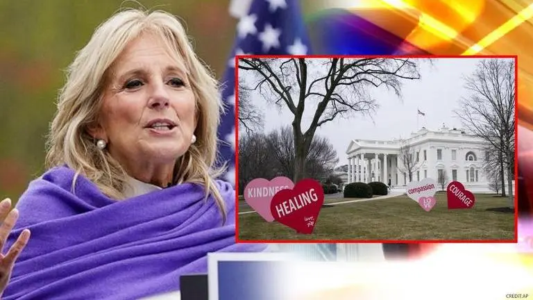 Jill Biden decorates White House lawn with gigantic hearts for Valentine's Day; see pics Jill Biden decorates White House lawn with gigantic hearts| See picture