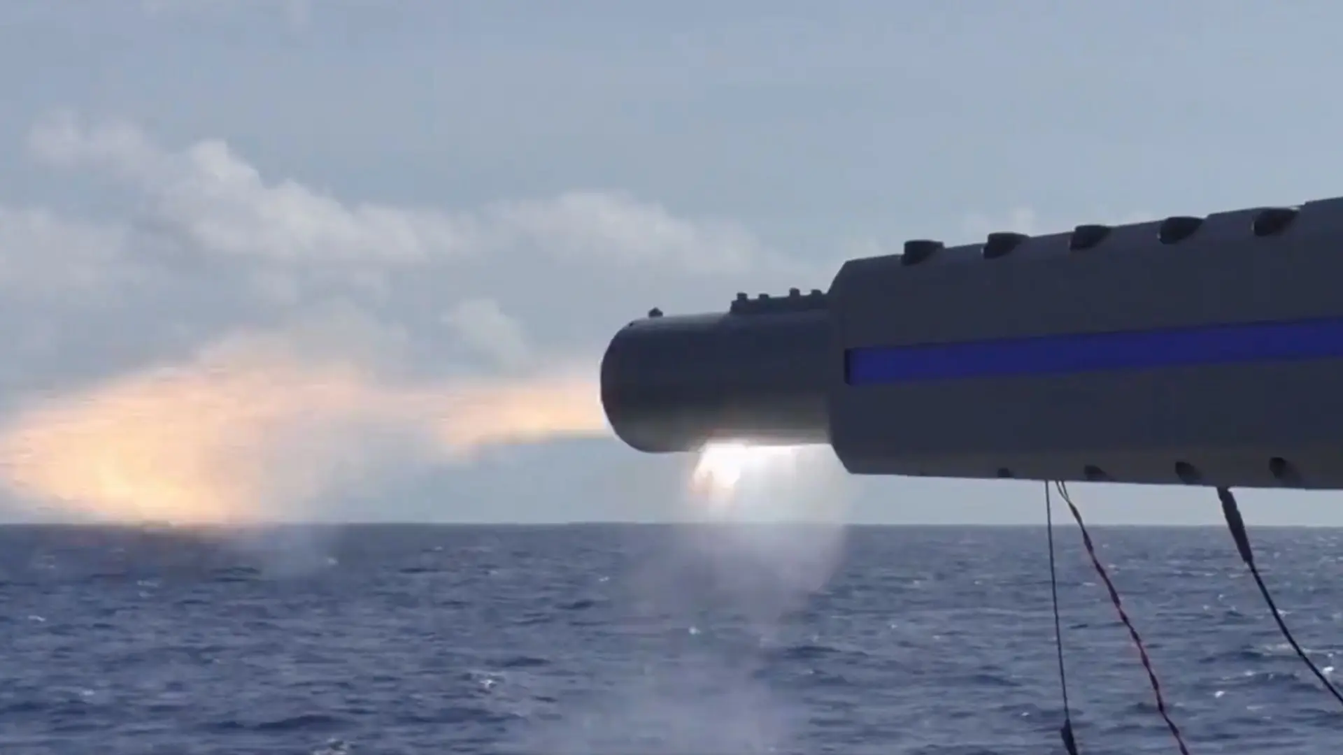 JMSDF firing world's first ship-based railgun from an unidentified Japanese vessel.