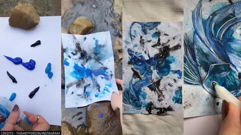 Artist creates spectacular painting using ocean waves; Wins netizens' hearts | Watch Ocean waves