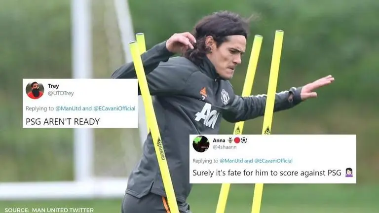 Cavani trains with Man United teammates ahead of PSG clash, fans excited to see El Matador cavani