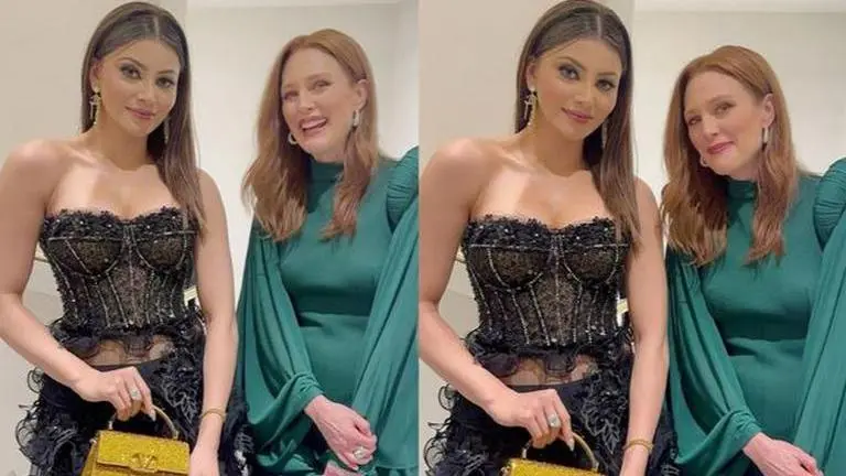 Urvashi Rautela poses with May December actor Julianne Moore at Cannes 2023 Urvashi Rautela