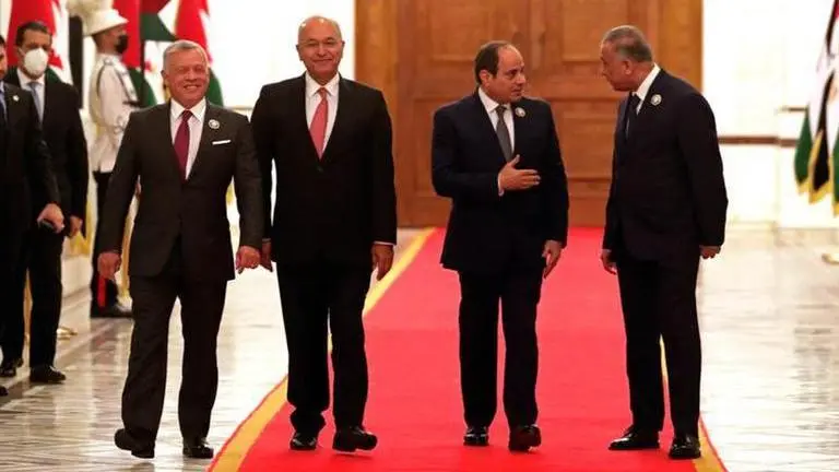 Iraqi leaders meet Egypt president and Jordan king Barham Salih , Abdullah , al-Kadhimi
